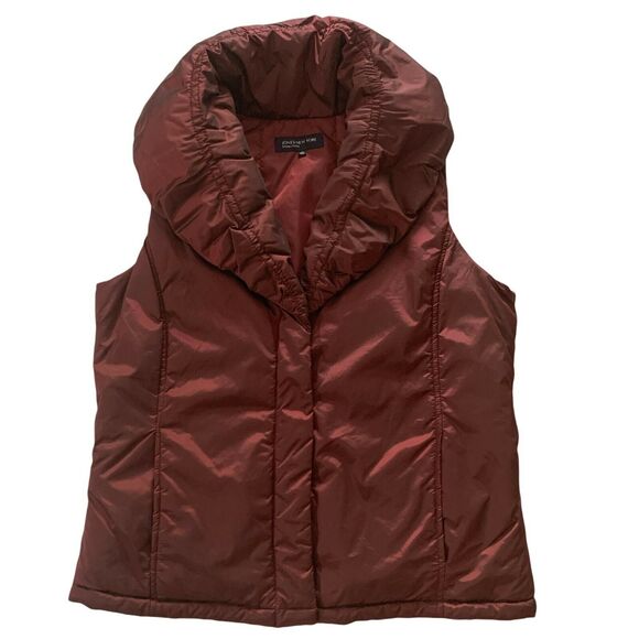 Jones New York Women's Puffer Vest Jacket Medium Burgundy Collared Buttons - Picture 1 of 12
